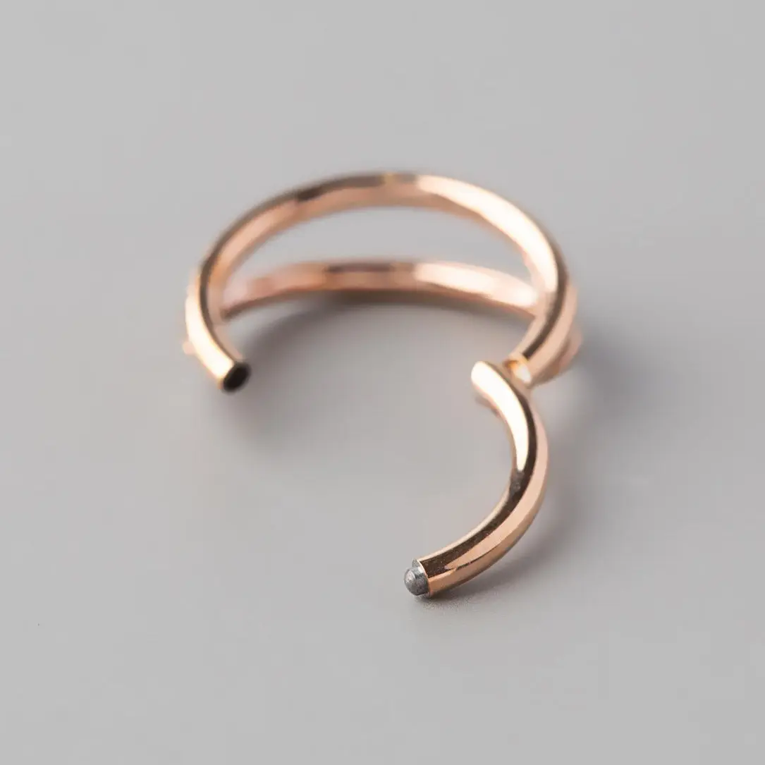 Hinged Segment Ring Double Stack CZ Faced in Rose Gold - Titanium - Image 3