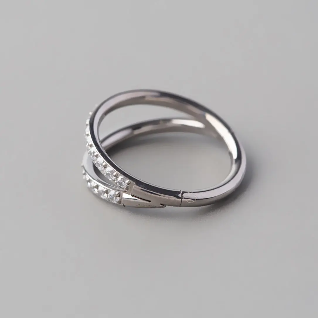 Hinged Segment Ring Double Stack CZ Faced in Silver - Titanium - Image 2