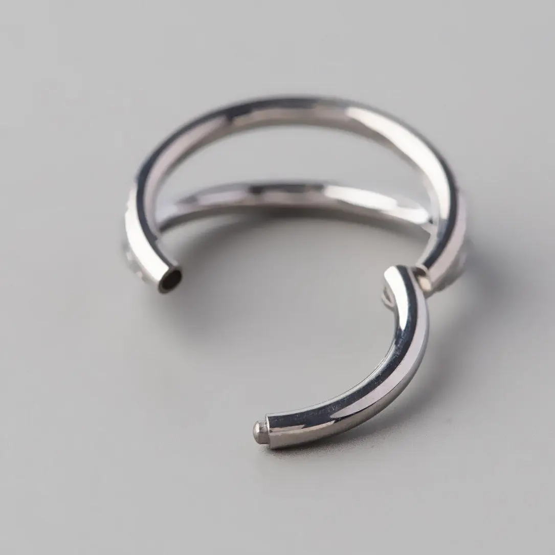 Hinged Segment Ring Double Stack CZ Faced in Silver - Titanium - Image 3