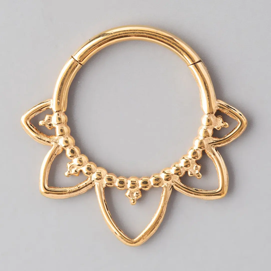 Hinged Segment Ring Floral Face in Gold - Titanium