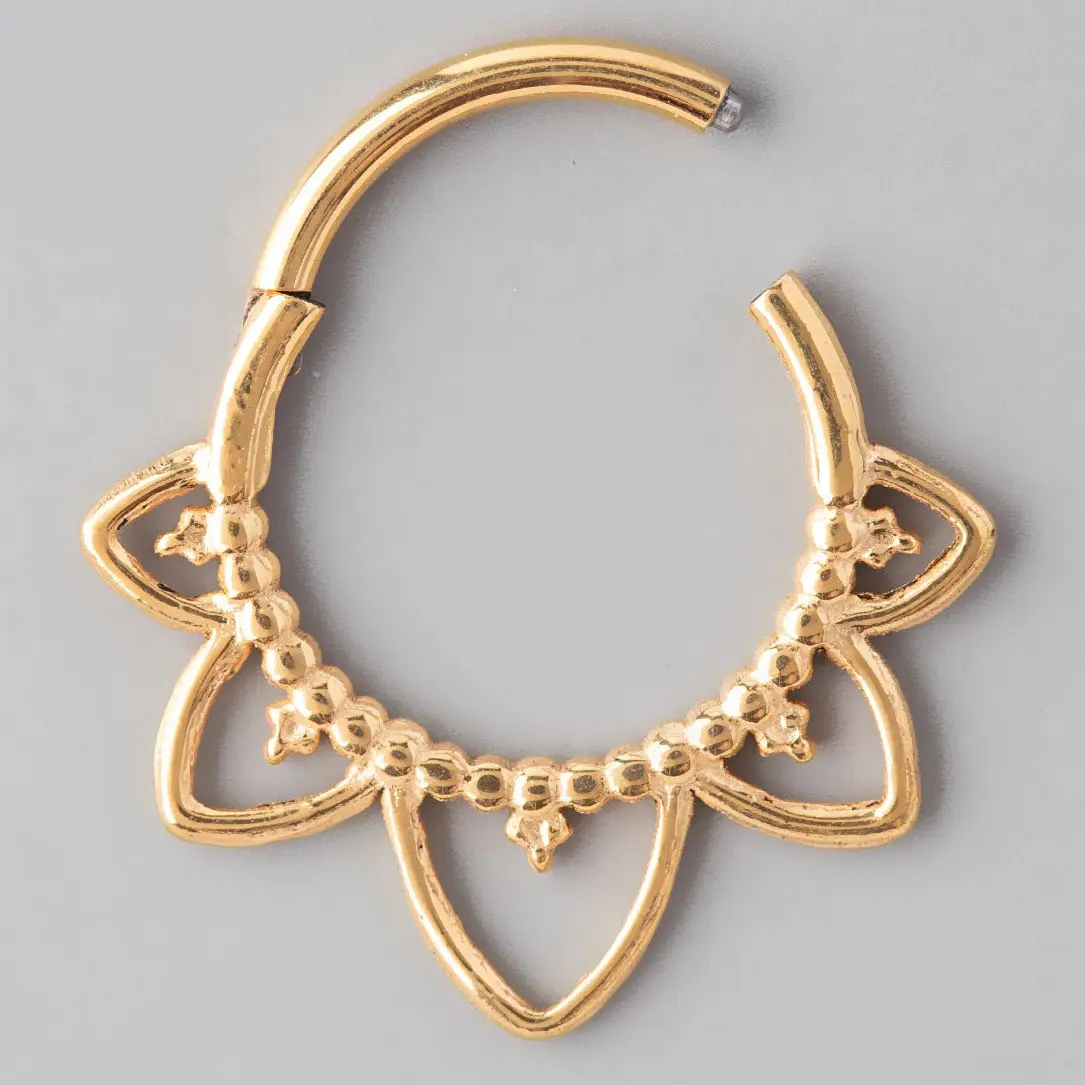 Hinged Segment Ring Floral Face in Gold - Titanium - Image 2