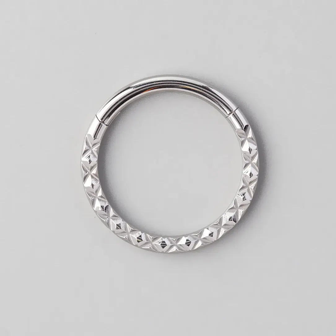 Hinged Segment Ring Front Face X Cut in Silver - Titanium