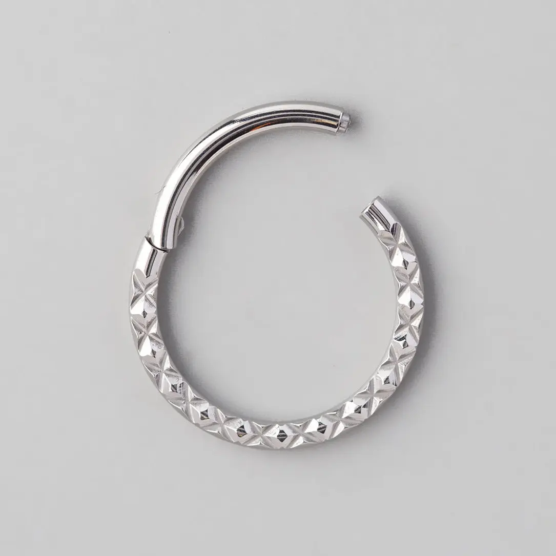 Hinged Segment Ring Front Face X Cut in Silver - Titanium - Image 2