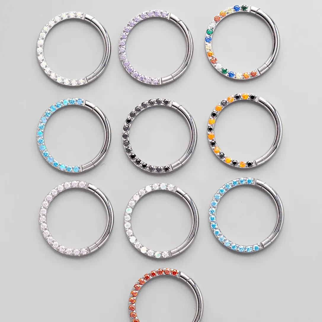 Hinged Segment Ring Front Face CZ in AB - Titanium - Image 3