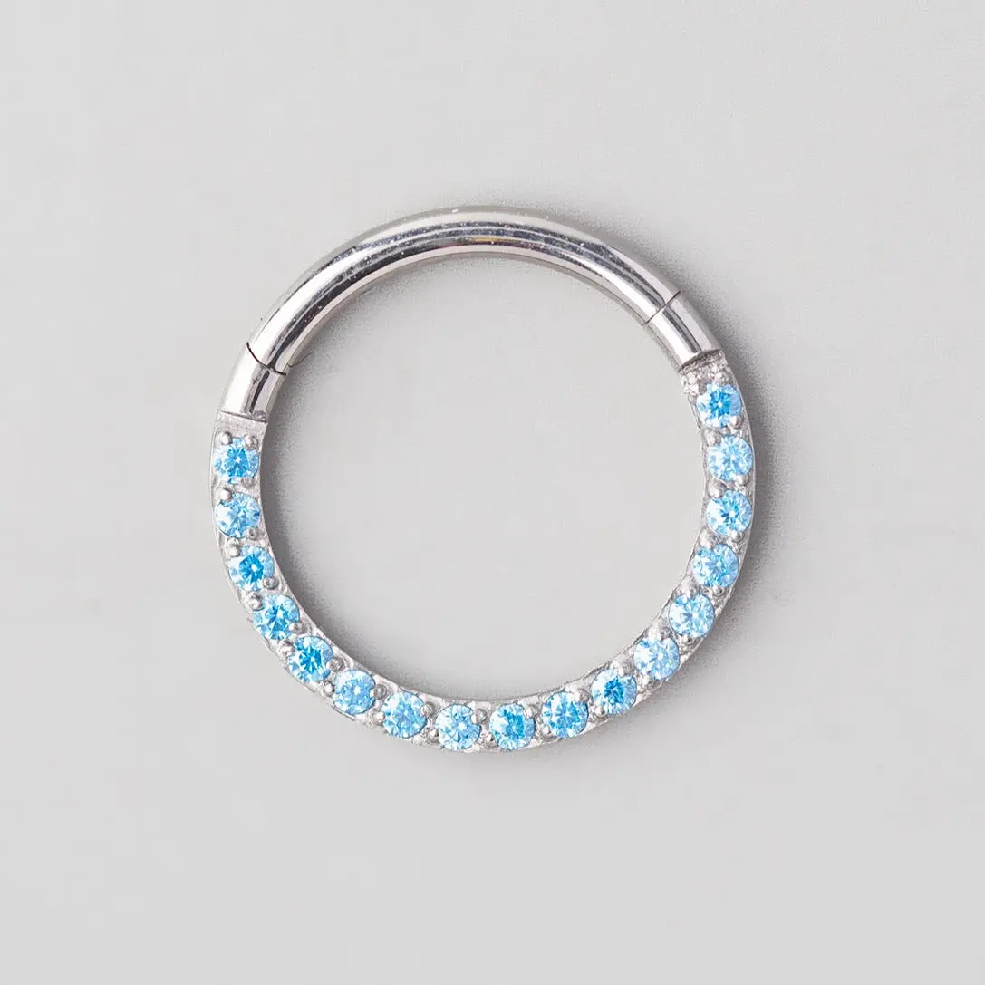 Hinged Segment Ring Front Face CZ in Aqua - Titanium