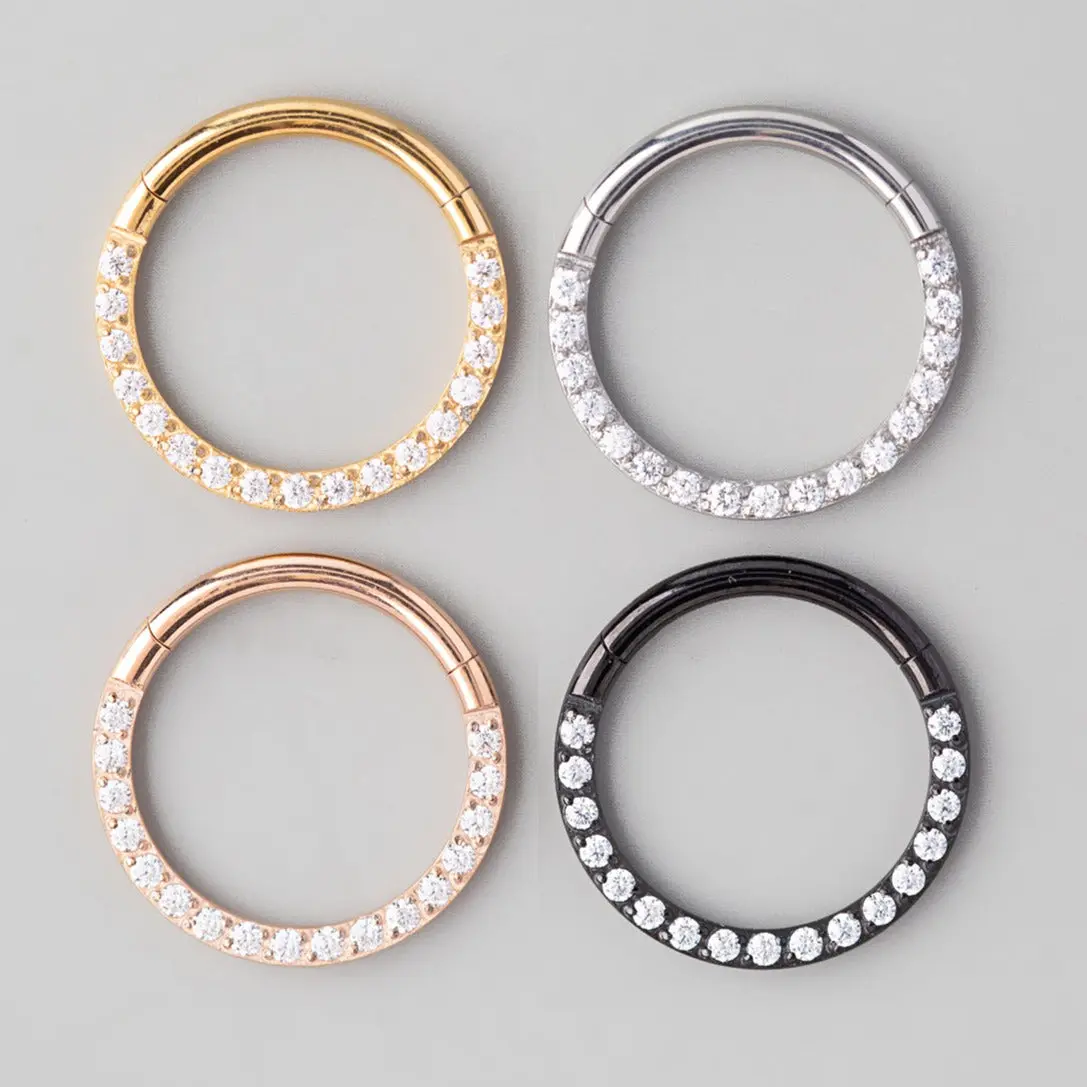 Hinged Segment Ring Front Face CZ in Black - Titanium - Image 3