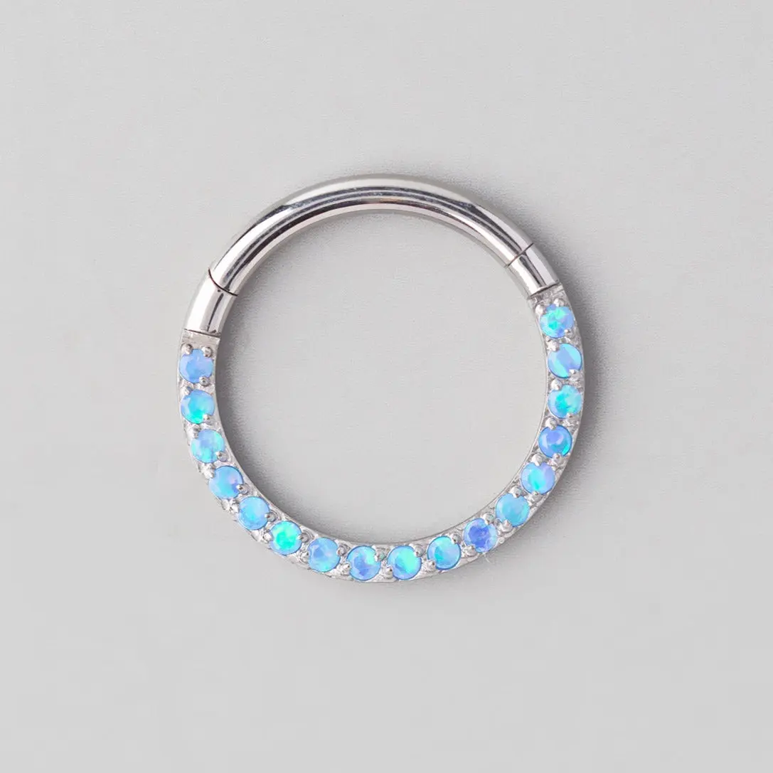 Hinged Segment Ring Front Face CZ in Blue Opal - Titanium