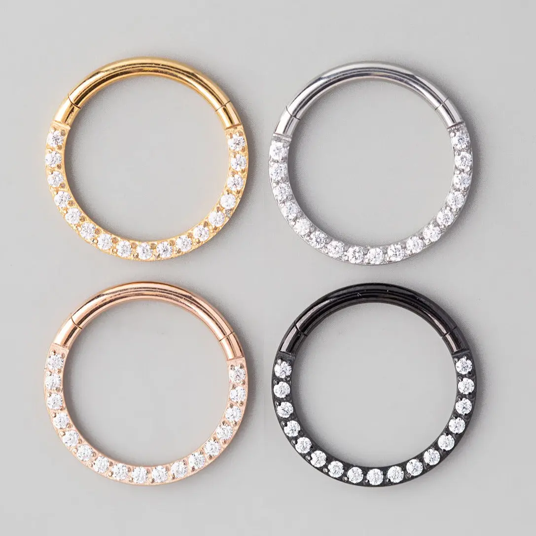 Hinged Segment Ring Front Face CZ in Gold - Titanium - Image 3