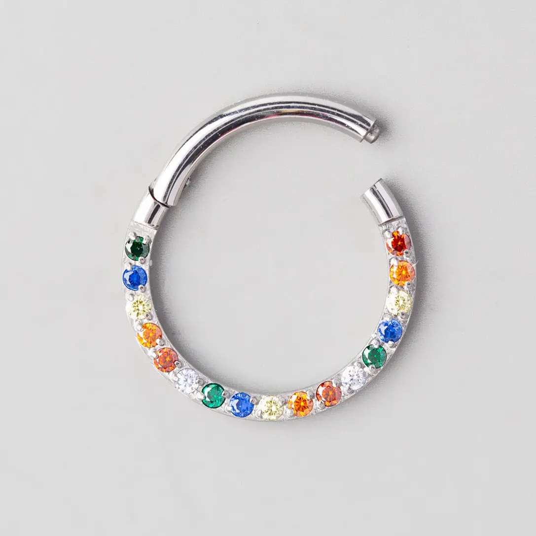 Hinged Segment Ring Front Face CZ in Rainbow - Titanium - Image 2