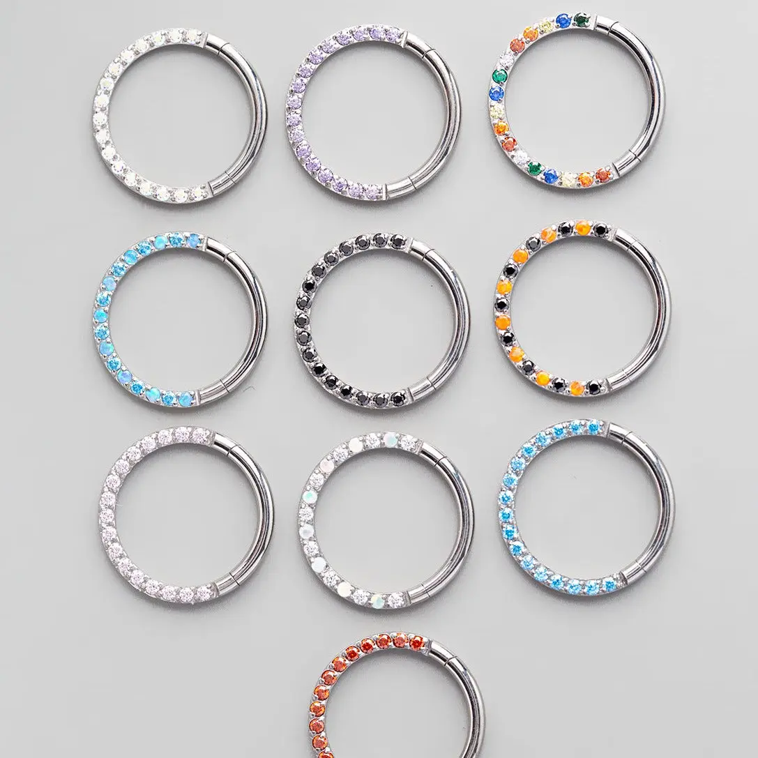 Hinged Segment Ring Front Face CZ in Rainbow - Titanium - Image 3