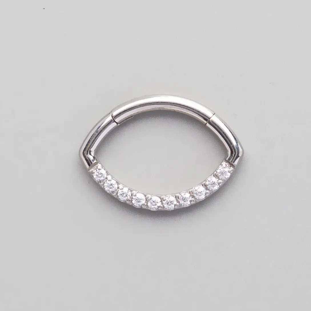 Hinged Segment Ring Front Face CZ Oval Shape in Silver - Titanium
