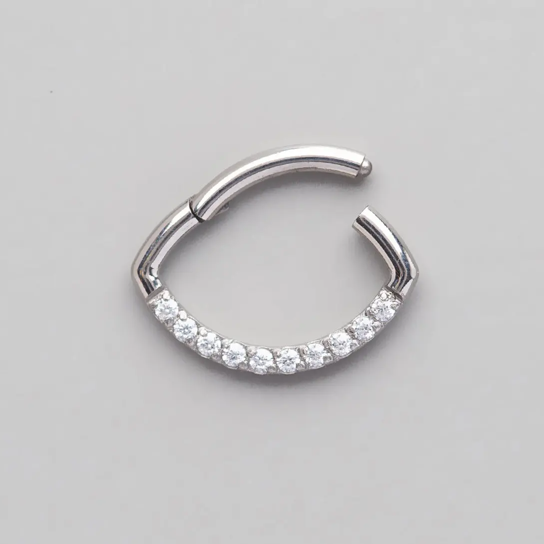 Hinged Segment Ring Front Face CZ Oval Shape in Silver - Titanium - Image 2