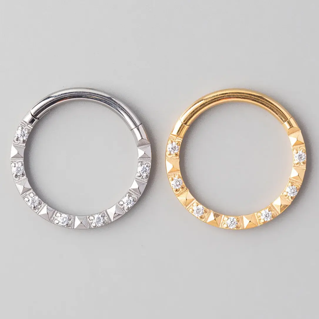 Hinged Segment Ring Front Face CZ Square Cut in Gold - Titanium - Image 3