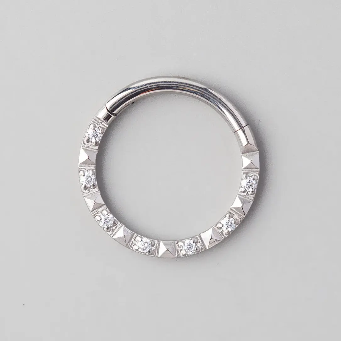 Hinged Segment Ring Front Face CZ Square Cut in Silver - Titanium