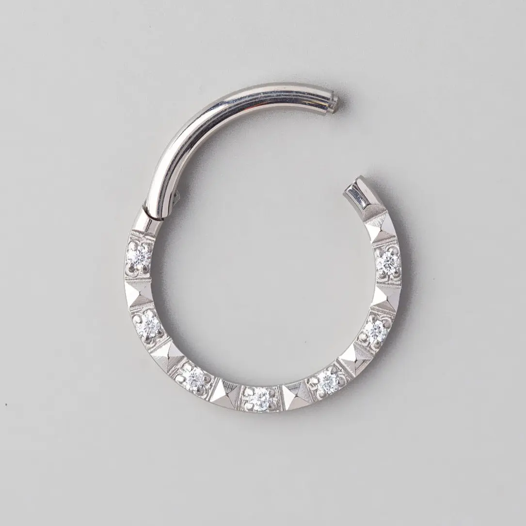Hinged Segment Ring Front Face CZ Square Cut in Silver - Titanium - Image 2