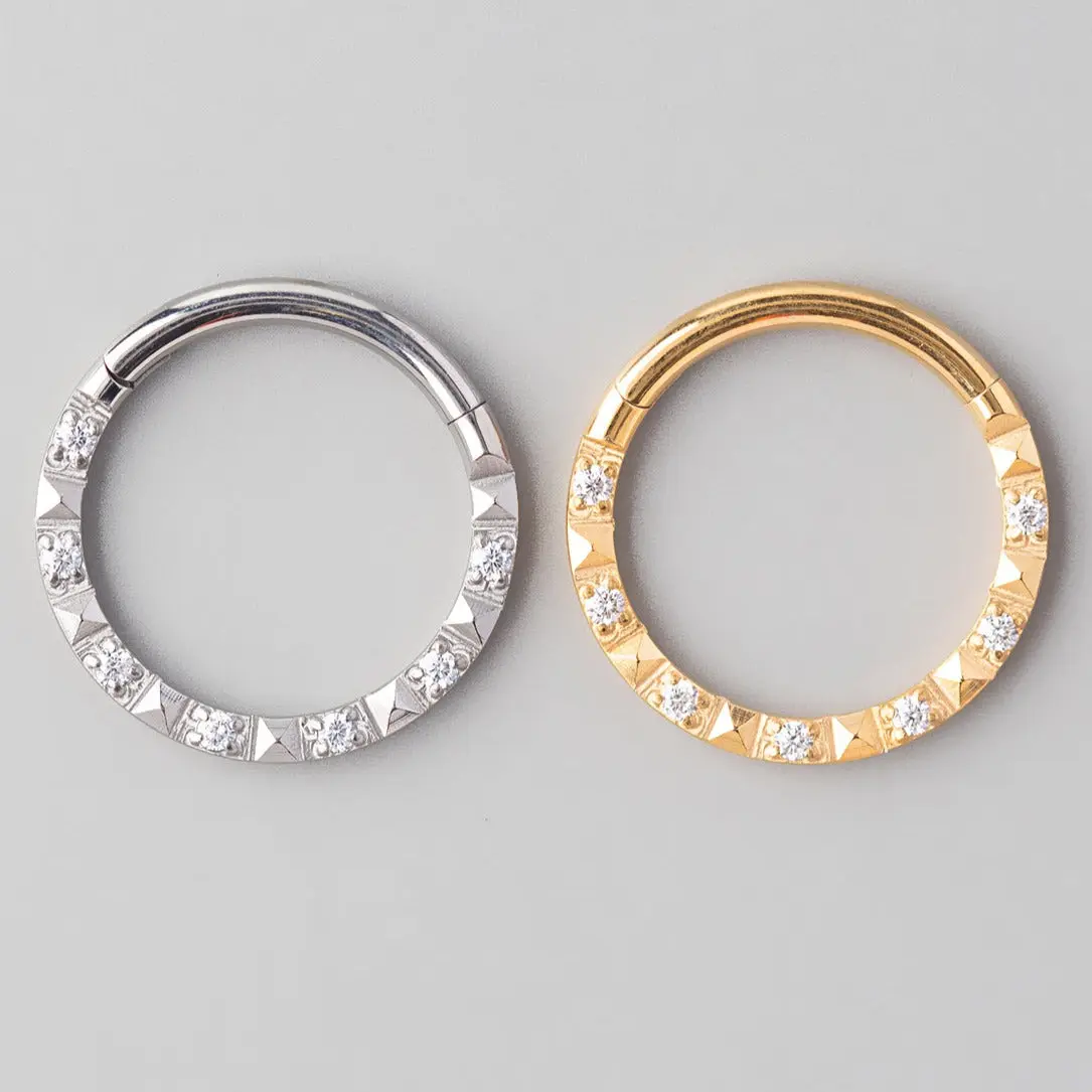 Hinged Segment Ring Front Face CZ Square Cut in Silver - Titanium - Image 3