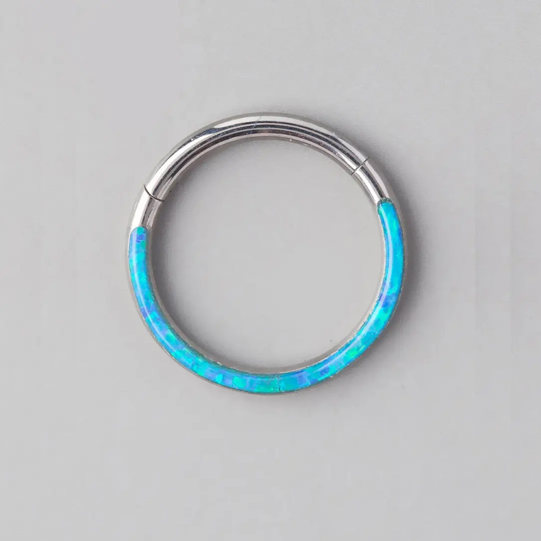 Hinged Segment Ring Front Face in Blue Opal Stone - Titanium