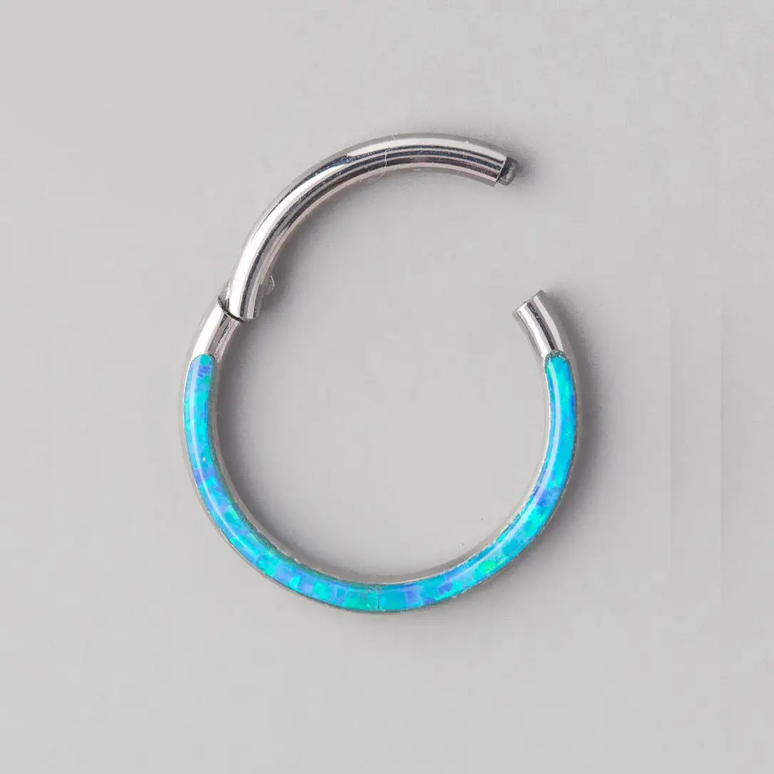 Hinged Segment Ring Front Face in Blue Opal Stone - Titanium - Image 2