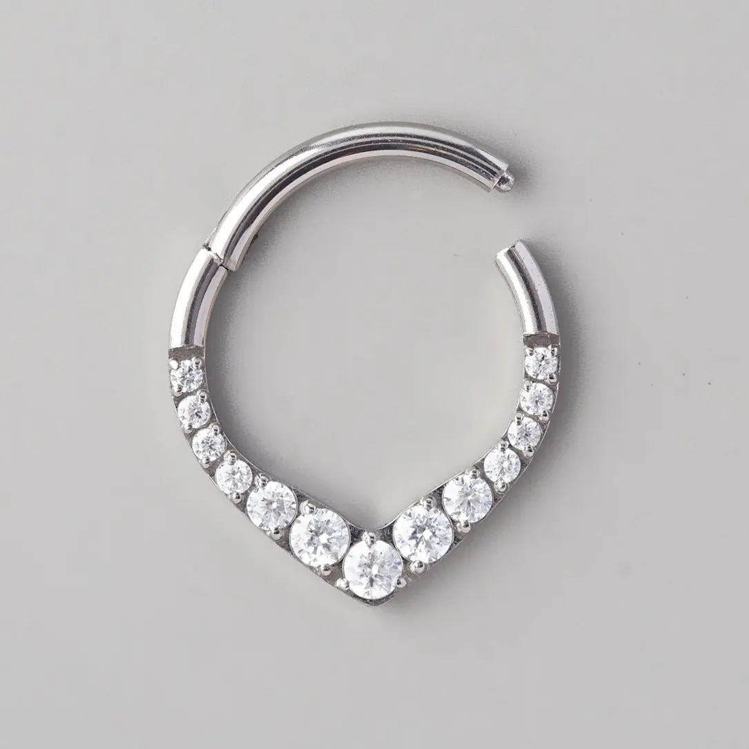 Hinged Segment Ring Front Face V Shape - Titanium - Image 2