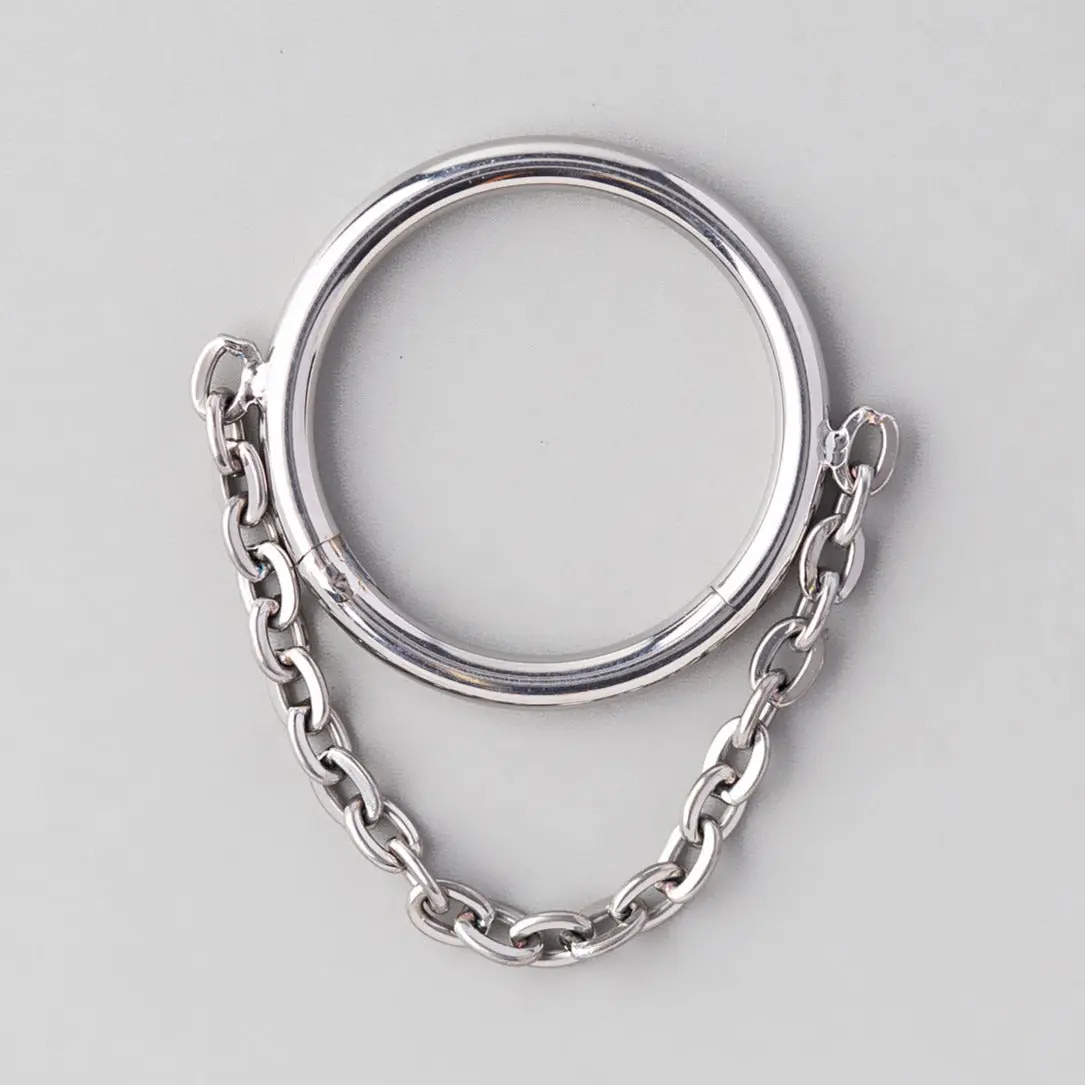 Hinged Segment Ring Front With Chain Dangle in Silver - Titanium