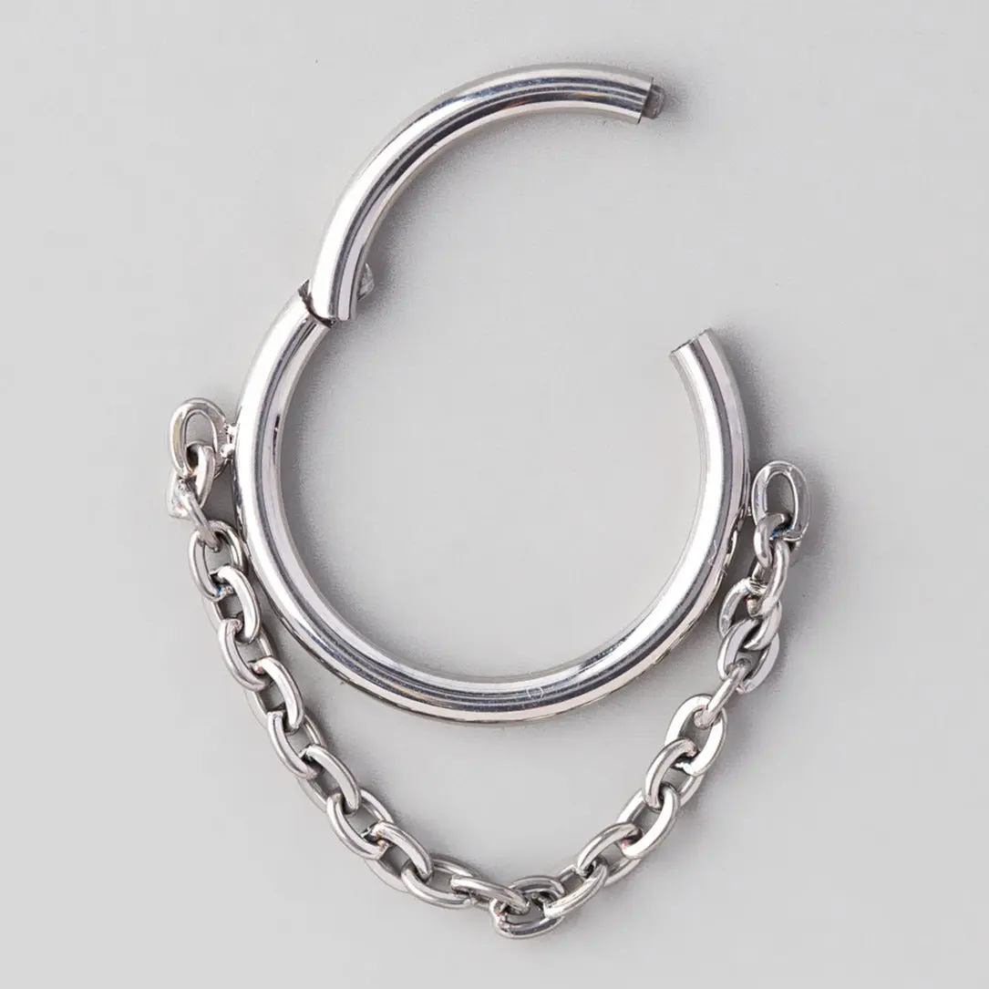 Hinged Segment Ring Front With Chain Dangle in Silver - Titanium - Image 2