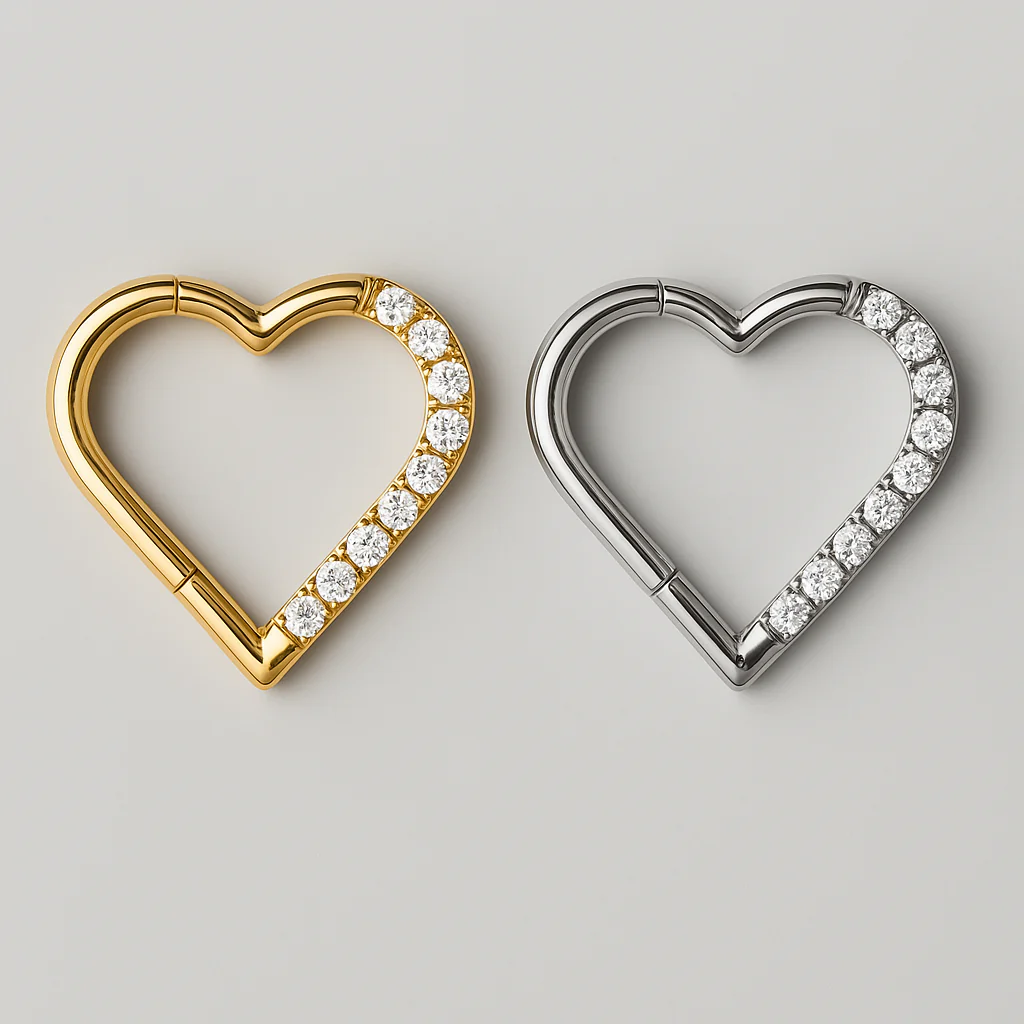 Hinged Segment Ring Heart Shape CZ Pave in Gold - Titanium - Image 3
