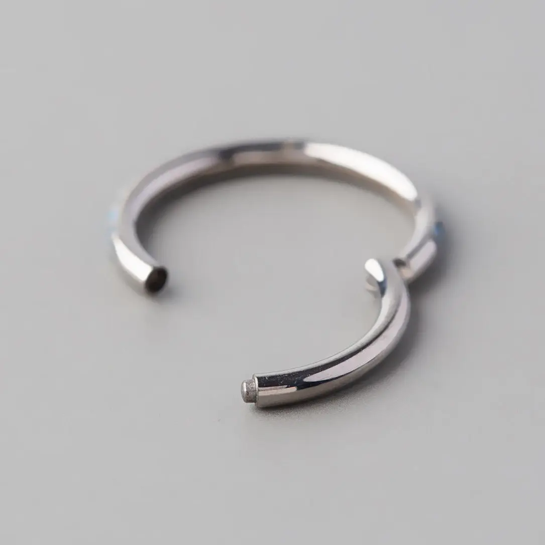 Hinged Segment Ring Blue Opal & Aqua CZ Side Face in Silver - Titanium - Image 2