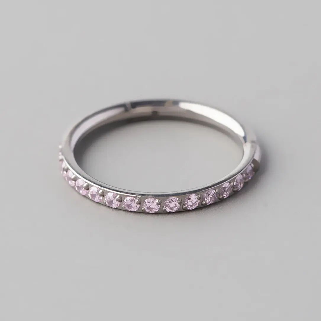 Hinged Segment Ring Pink CZ Side Face in Silver - Titanium