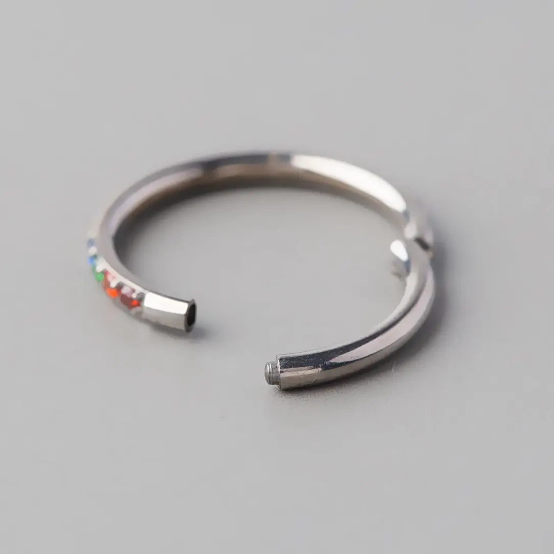 Hinged Segment Ring Rainbow CZ Side Face in Silver - Titanium - Image 2