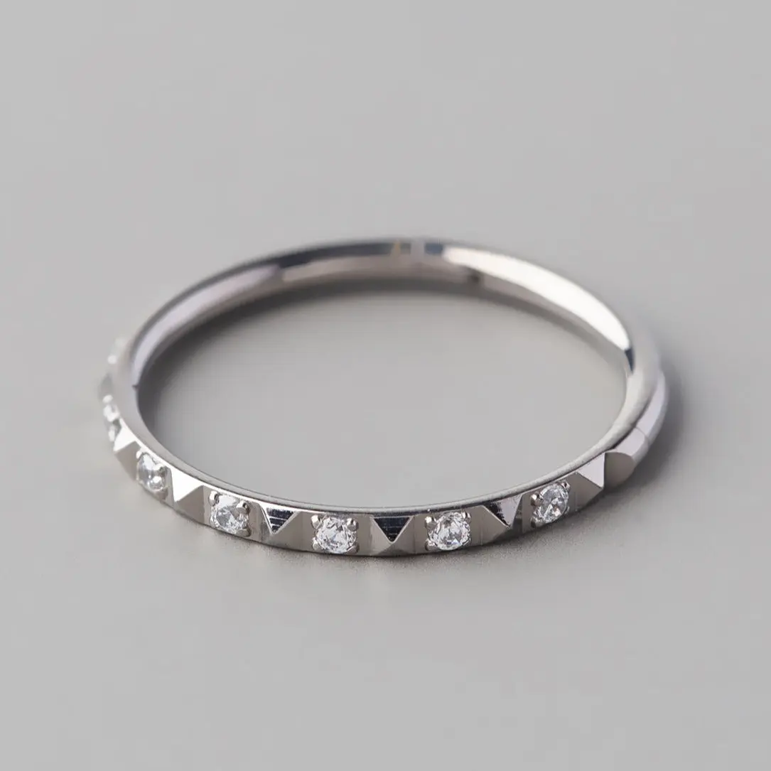 Hinged Segment Ring Square Cut CZ Side Face in Silver - Titanium