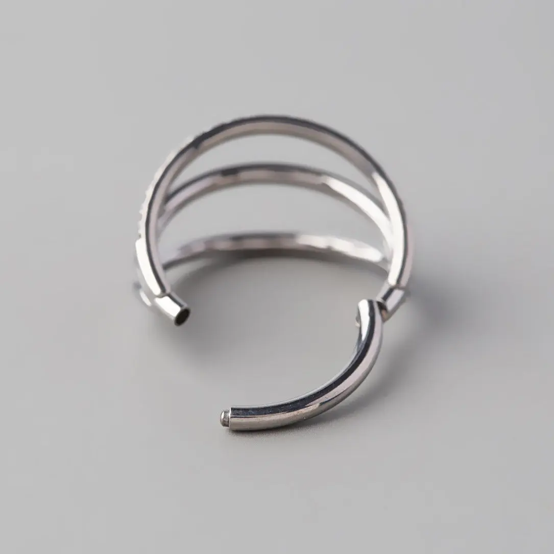 Hinged Segment Ring Triple Stack Clear CZ Faced in Silver - Titanium - Image 3