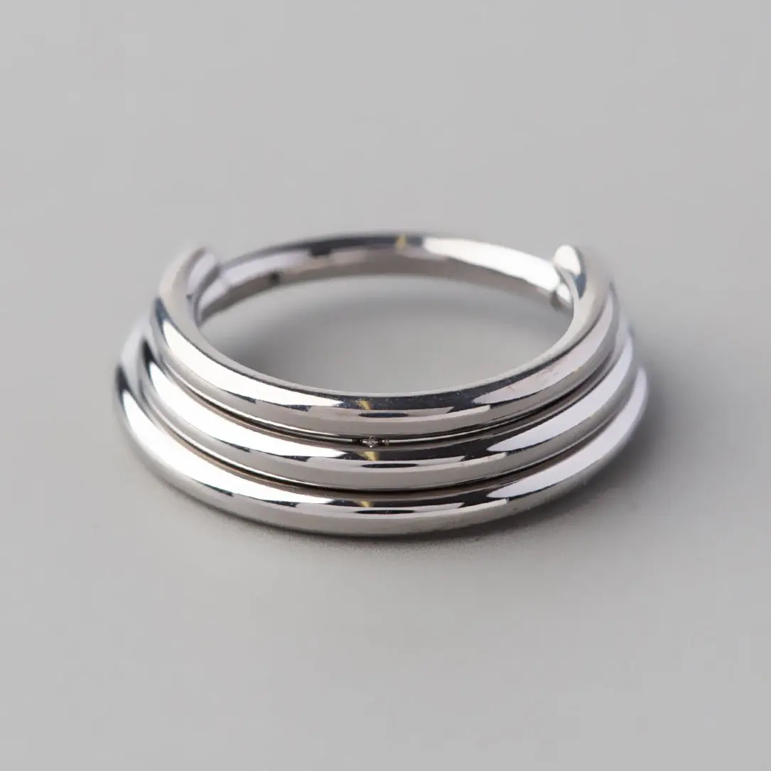 Hinged Segment Ring 3 Tier Stacked in Silver - Titanium