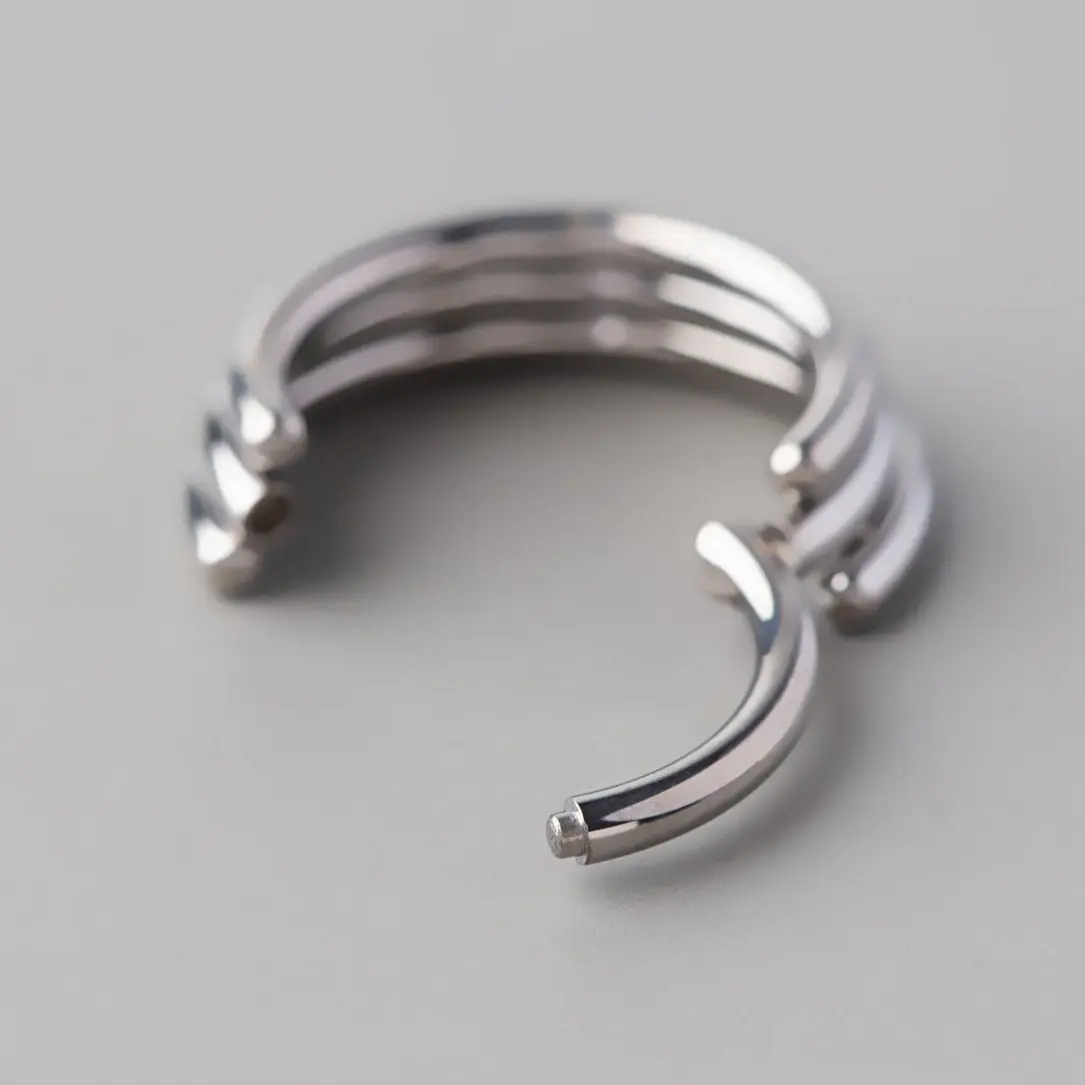 Hinged Segment Ring 3 Tier Stacked in Silver - Titanium - Image 2