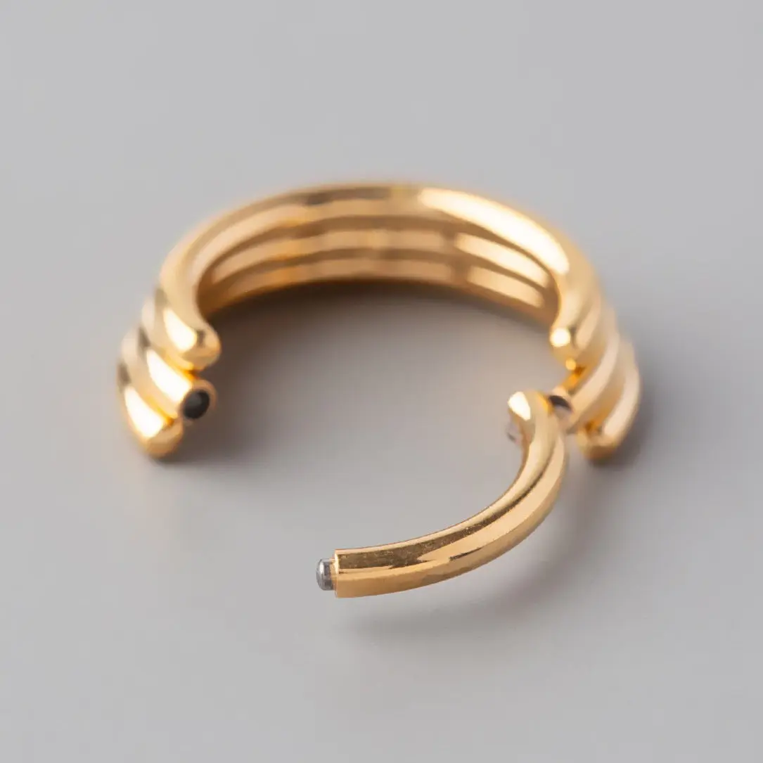 Hinged Segment Ring 3 Tier Stacked in Gold - Titanium - Image 2