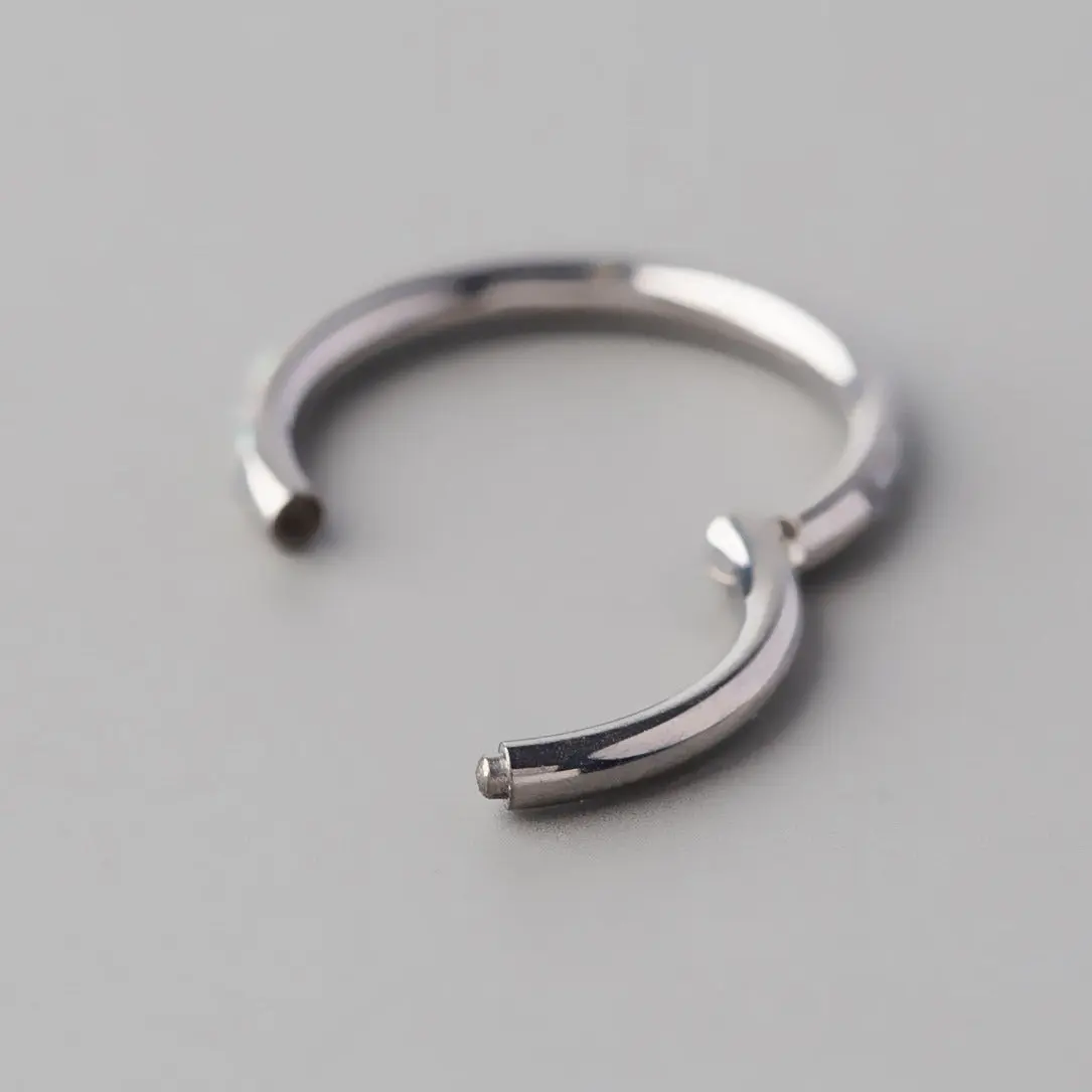 Hinged Segment Ring White Opal & Clear CZ Side Face in Silver - Titanium - Image 2
