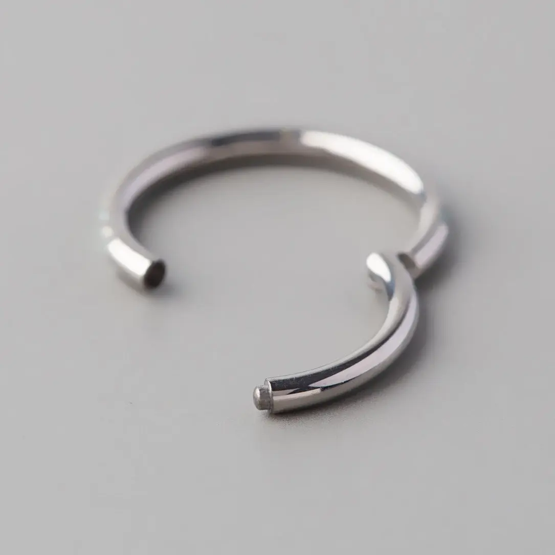 Hinged Segment Ring White Opal Side Stoned Paved Face in Silver - Titanium - Image 2