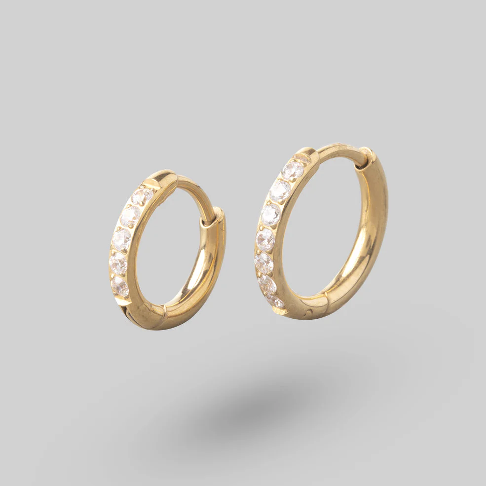 Huggie Hoop Clear CZ in Gold (Pair) - Titanium - Image 2