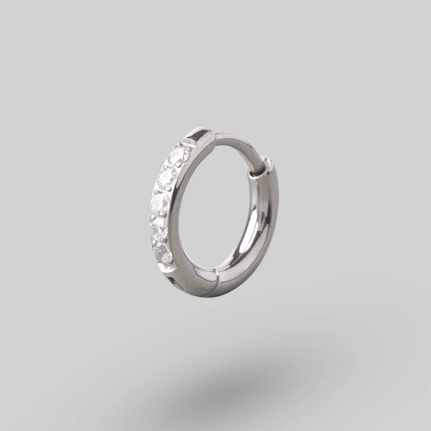 Huggie Hoop Clear CZ in Silver (Pair) - Titanium