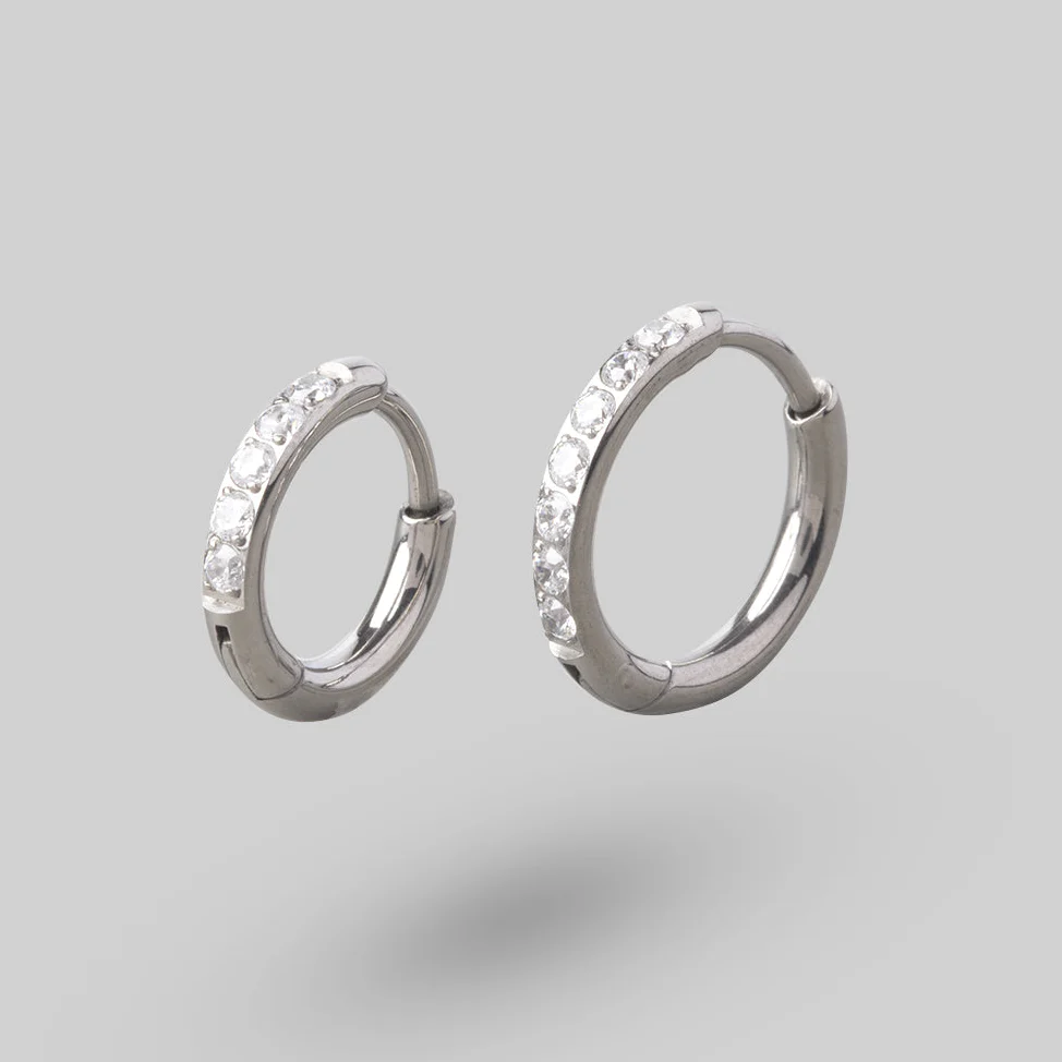 Huggie Hoop Clear CZ in Silver (Pair) - Titanium - Image 2