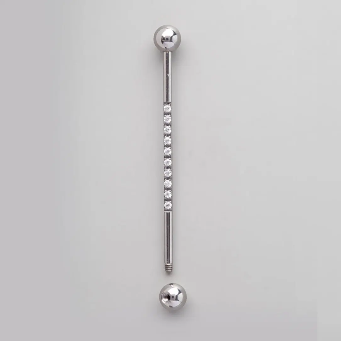 Industrial Barbell CZ Pave on Pole Barbell in Silver - Titanium - Image 2