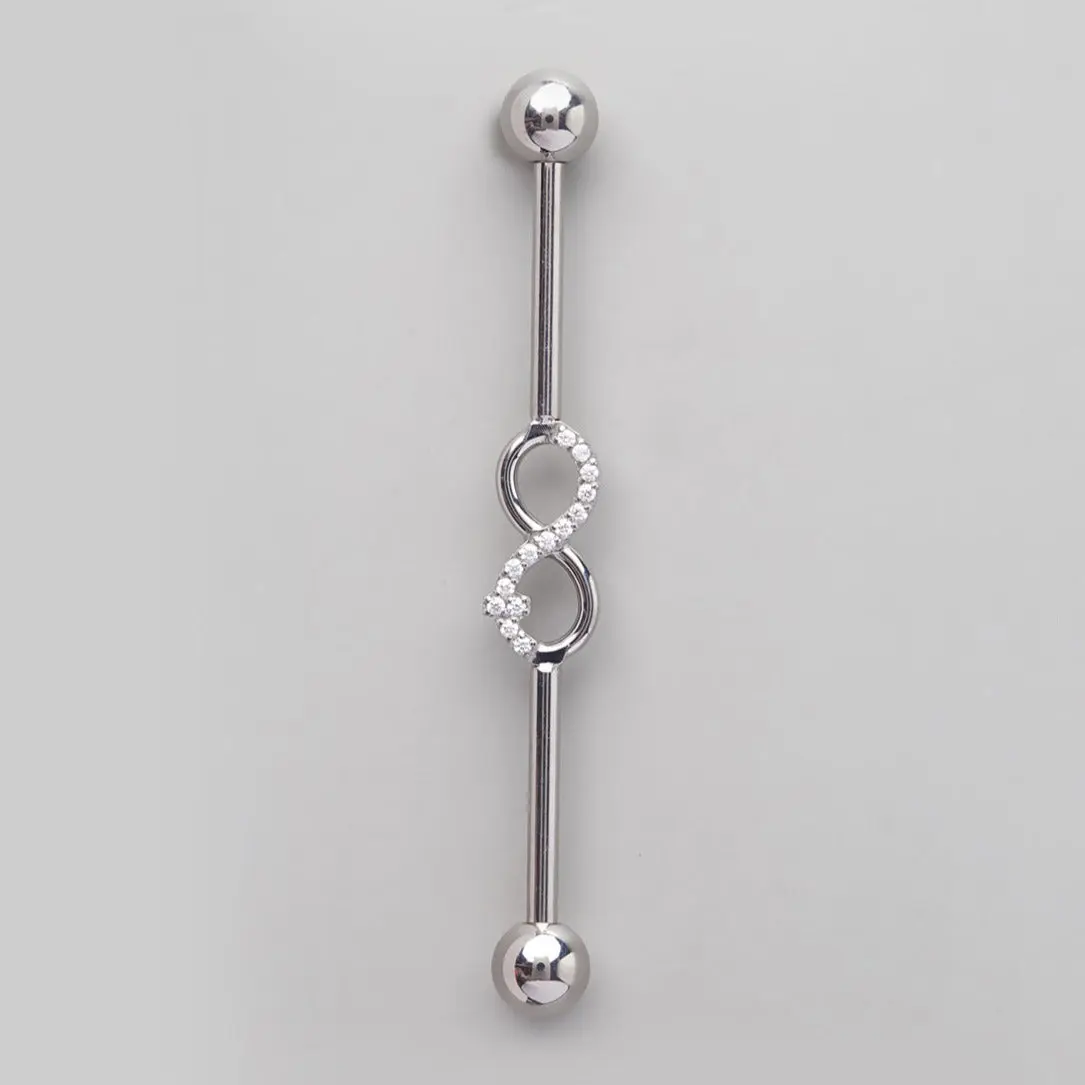 Industrial Barbell CZ Paved Infinity Symbol in Silver - Titanium