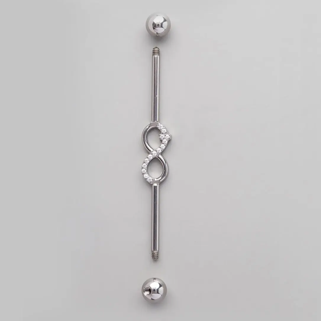 Industrial Barbell CZ Paved Infinity Symbol in Silver - Titanium - Image 2