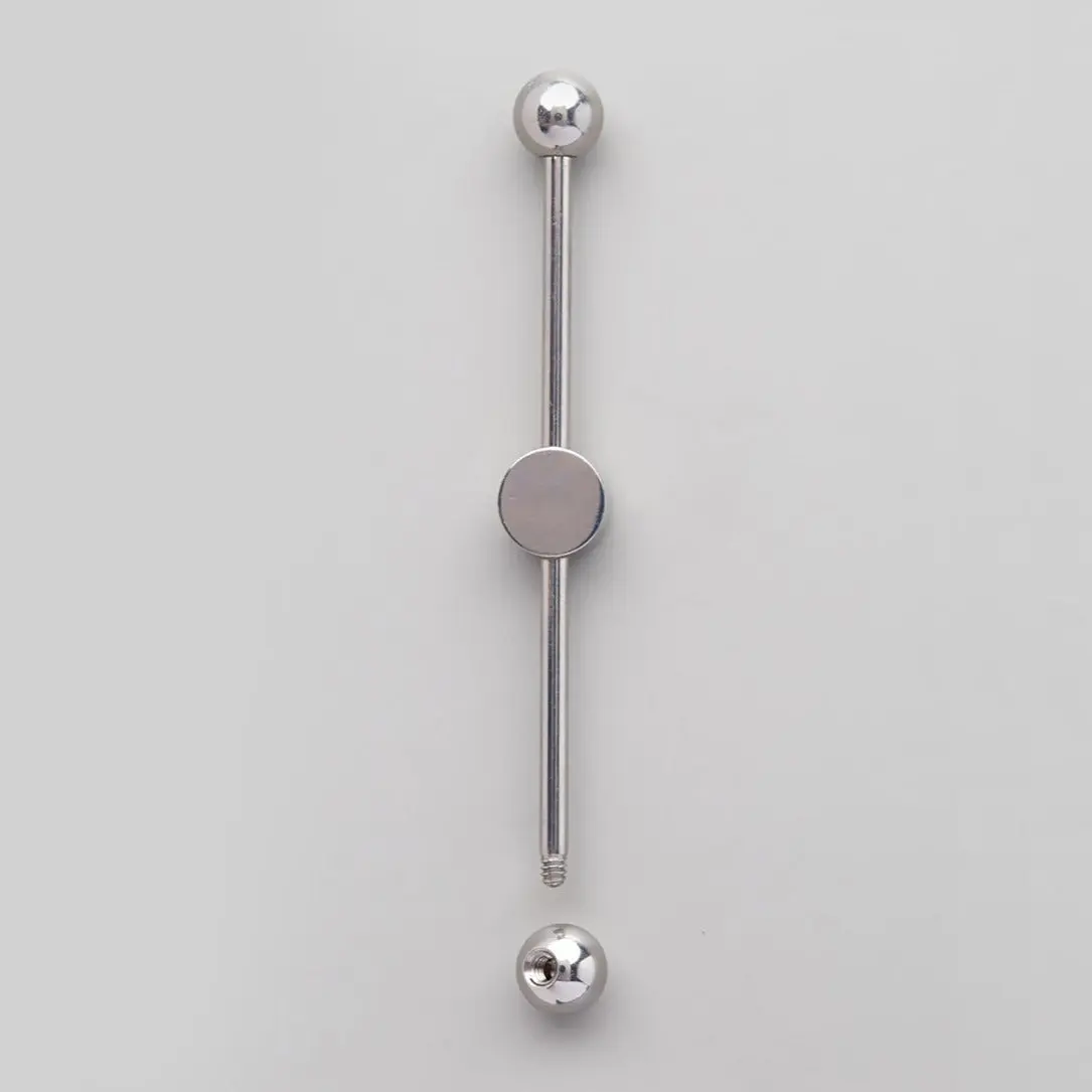 Industrial Barbell with Bezel Stone Centre Blue Opal in Silver - Titanium - Image 2