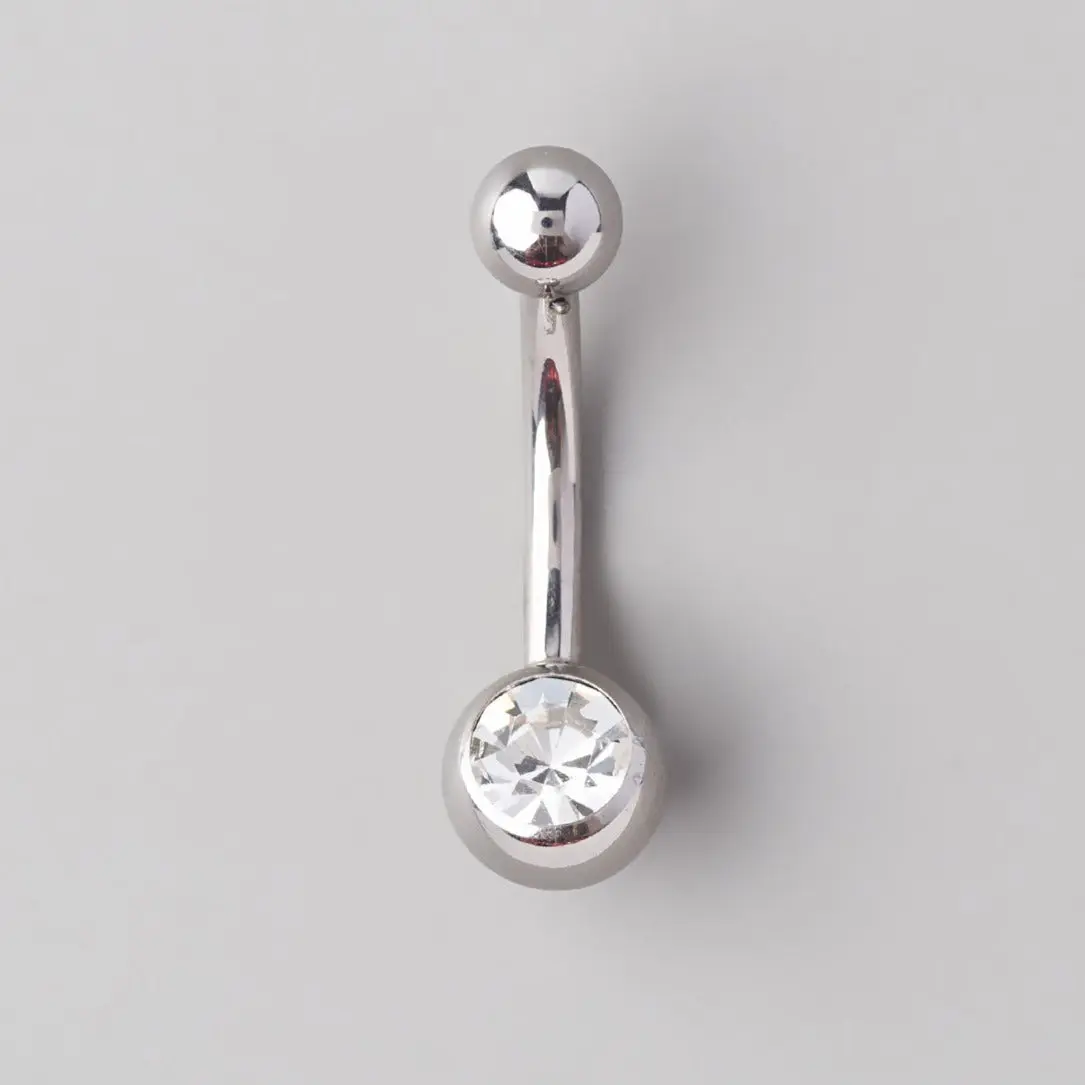 Jewelled Belly Bar in Silver - Titanium