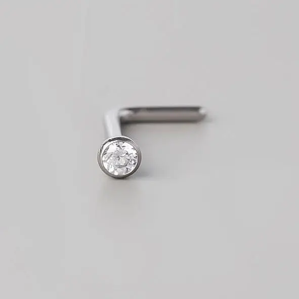 L-Shape Nose Stud Clear Gem - Titanium