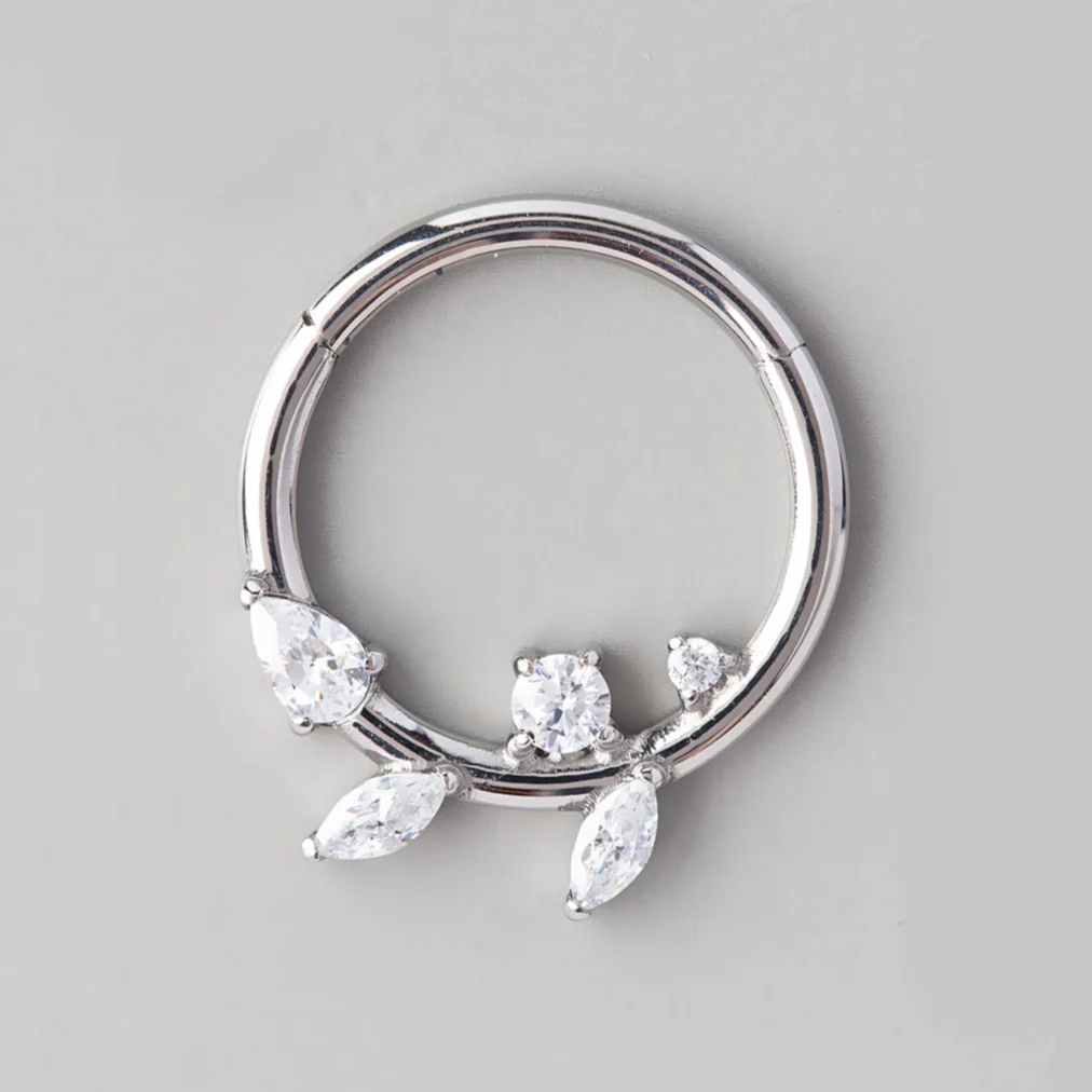 Marquise CZ Segment Hoop in Silver - Titanium