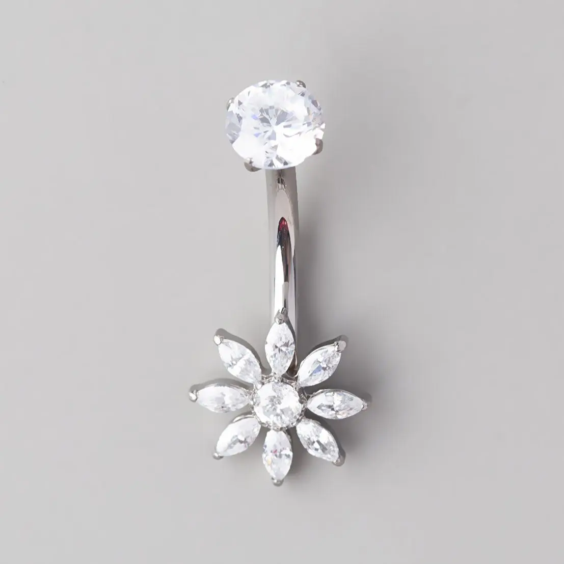 Marquise Flower Round CZ Centre in Silver Belly Bar - Titanium