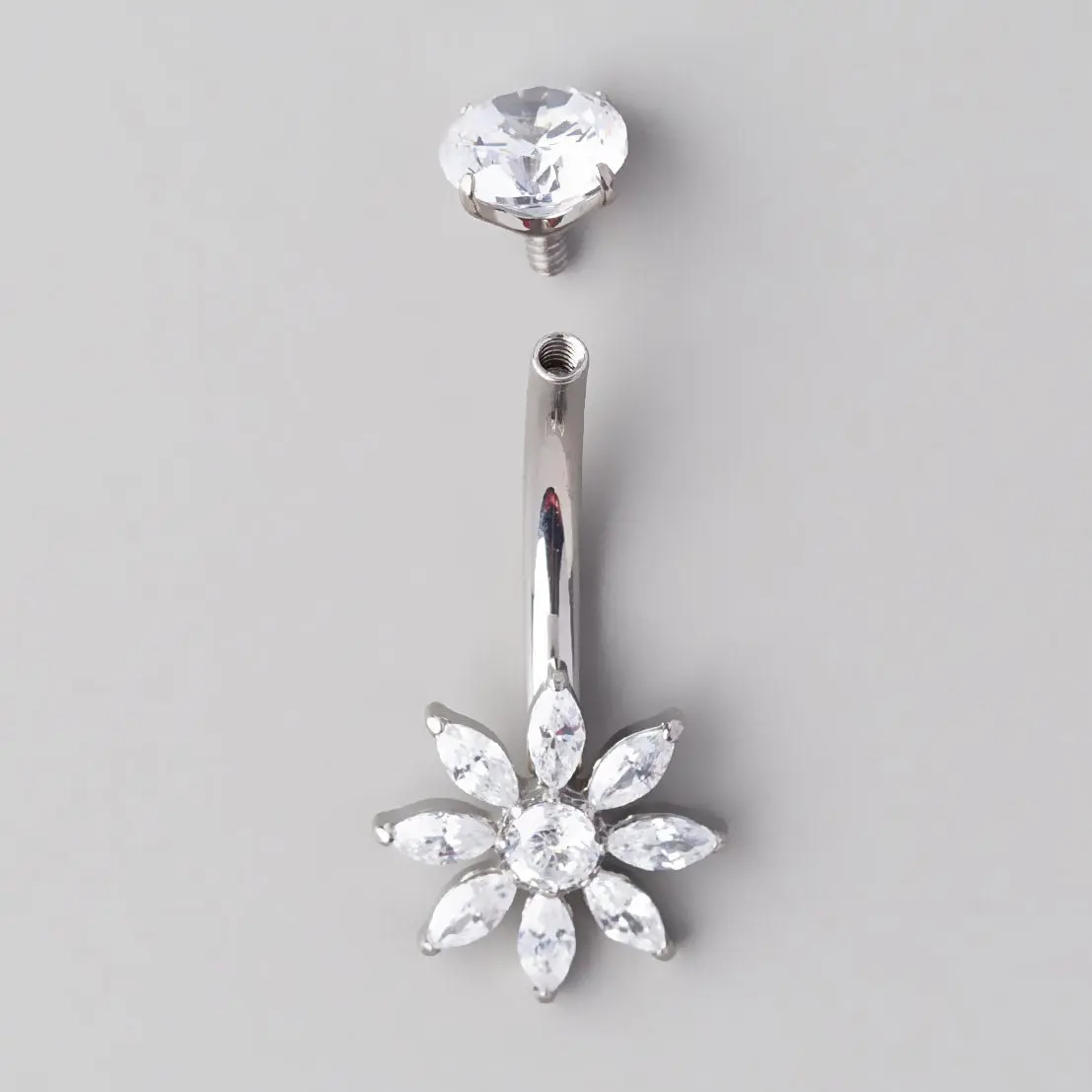 Marquise Flower Round CZ Centre in Silver Belly Bar - Titanium - Image 2