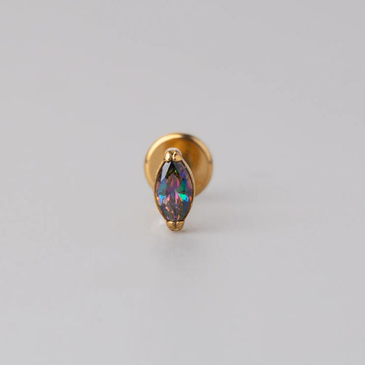 Oval Rainbow CZ Labret in Gold - Titanium