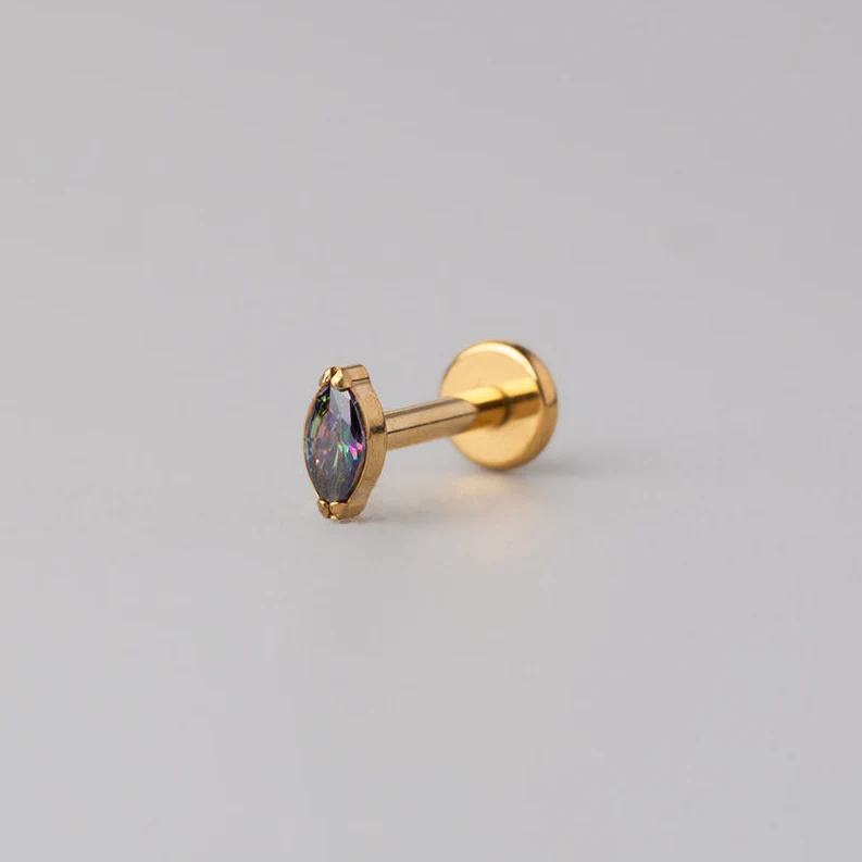 Oval Rainbow CZ Labret in Gold - Titanium - Image 2